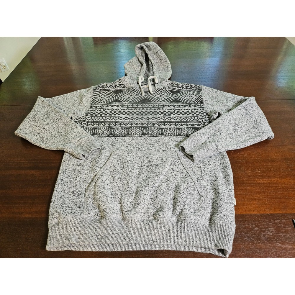 Vans Knit Hoodie Men Medium Grey Geometric Fair Isle Tribal Pattern Pullover